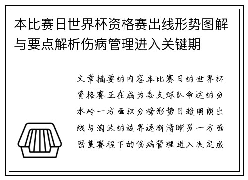 本比赛日世界杯资格赛出线形势图解与要点解析伤病管理进入关键期